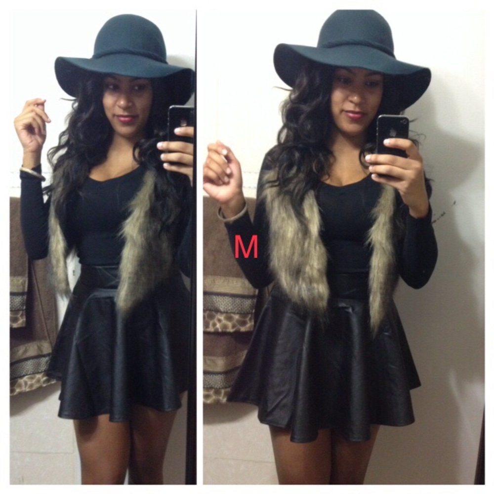 Faux Fur Trim Vest - Black and Gray